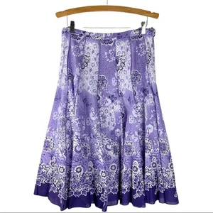 Coldwater Creek lila weiß Paisley Blumen Plissee Rüschen Boho Midi Rock Medium - Bild 1 von 8