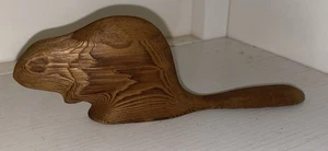 Vtg Carved Wood Beaver Figurine Small Vintage Stained 6.25” Long - Picture 1 of 6