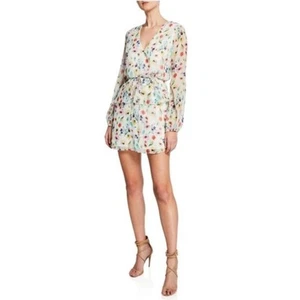Aidan Mattox Floral Print V-Neck Long Sleeve Mini Dress Size 4 Cream Multi - Picture 1 of 11