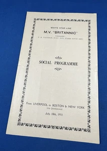 1931 White Star M.V. BRITANNIC Social Programme Pamphlet 8" x 5" Bridge, Cinema - Picture 1 of 9
