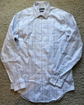 Men’s Calvin Klein White Blue Check Slim Fit Dress Shirt Size 16 36/36 Tall - Image 1 of 4