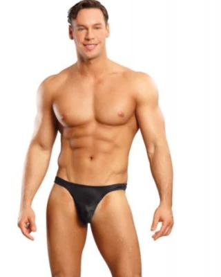 MALE POWER BONG THONG SATIN BLACK - Image 1 of 4
