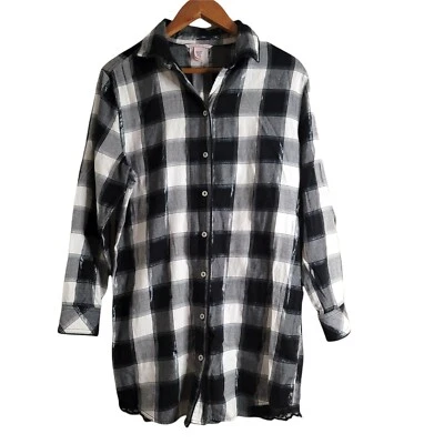 Victoria's Secret sze M 401215-M8S черный белый Серебряный клетку фланель сна рубашка  - Изображение 1 из 4