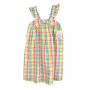 NWT Ruffle Butts Rainbow Gingham Plaid Flutter Bow Dress - Size 7  - Picture 1 of 2