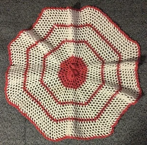 Antique Handmade Crochet Pot Holder Hot Pad Trivet Red & White 11" - Picture 1 of 2