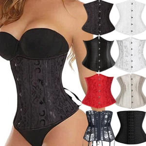 Corsetto stringato donna raso sotto il busto bustier vita allenamento Cincher taglie forti - Foto 1 di 53