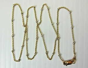 14k Yellow and White Gold Chain Necklace 17.75 inch with Small Rondels Italy - Picture 1 of 11