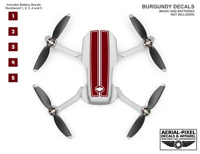 DJI Mavic Mini / Mini 2 Racing Stripes + Battery Decals Number #1-5 Sticker Skin - Image 1 of 4