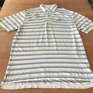 Straight Down Polo Shirt Men L Blue Striped Logo Short Sleeve Athleisure Golf - Picture 1 of 12