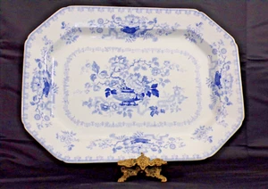 Decorative Large Antique Blue & White Meat Platter Nankin Jar 48 cm Rare Pattern - Picture 1 of 4