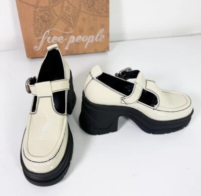 FREE PEOPLE Mayla Mary Jane Platform Heels Women’s White Patent Leather 7.5 NEW - Image 1 of 4