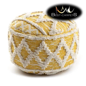 Modern beautiful POUFFE "CYLINDER" for sitting 50x50x50cm yellow cream BOHO - Picture 1 of 11
