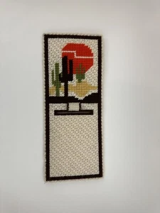 Vintage Needlepoint Canvas Hanging Pen Pencil Note Pad Holder Desert Cactus - Picture 1 of 7