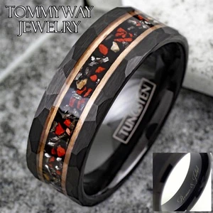 Anillo grabado en oro rosa hueso-meteorito dinosaurio negro de tungsteno - Imagen 1 de 10