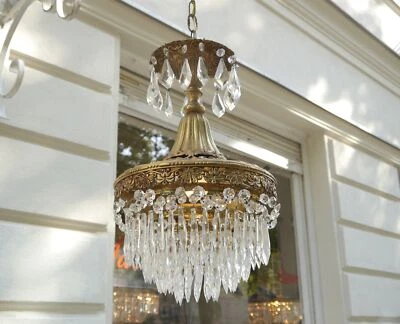 LÁMPARA PEQUEÑA LATÓN TECHO VIDRIO CARÁMBANO USADO PLAFONIERE LÁMPARA UNA LUZ Foto 1 de 4