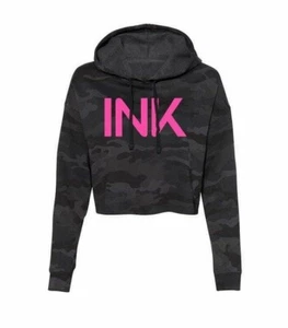 NEW InkAddict WOMENS INK CROPPED Hoodie CAMO / PINK SM-XLARGE TATTOO MADE IN USA - Picture 1 of 2