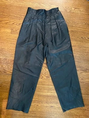 1980s Charles Klein Black Leather Trousers Waist 26 inches - Image 1 of 4
