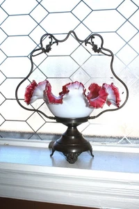 Antiker viktorianischer rosa & weißer Brautkorb Monarch Silver Co - Bild 1 von 8