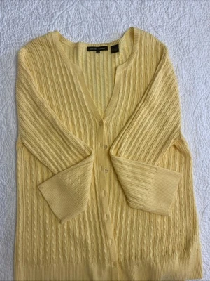 Cárdigan tejido con cable amarillo 100 % algodón manga larga Jeanne Pierre para mujer talla L Foto 1 de 4