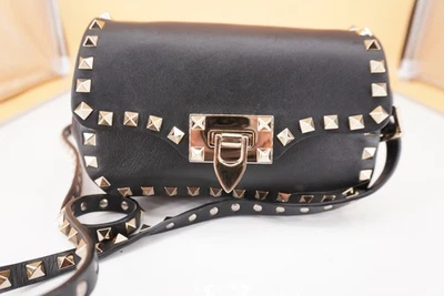 Valentino Garavani Rockstud Small Flap Shoulder Crossbody Bag $2100 Used Black - Image 1 of 4