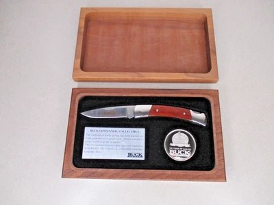 2002 Vintage 501 Buck Knife 100 Years Centennial Anniversary Set Coin Walnut Box - Image 1 of 4