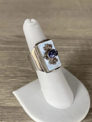 Anillo vintage de piedras preciosas de lolita de plata de ley Sajen talla 7 Foto 1 de 4