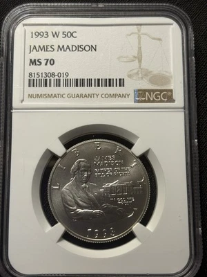 MS70 1993-W James Madison Commemorative Half Dollar NGC - Image 1 of 2