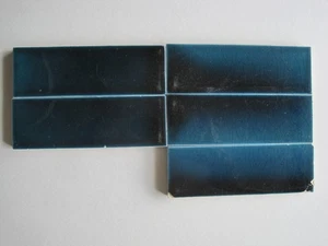 SET OF 5 ANTIQUE VICTORIAN 6" X 2" PLAIN DARK BLUE SLIP TILES - Bild 1 von 4