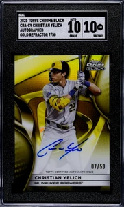 Christian Yelich Gold 2025 Topps cromado negro automático/50 cerveceros SGC 10/10 - Imagen 1 de 2