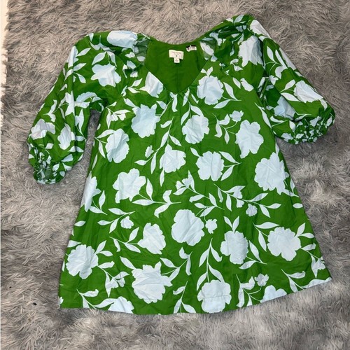 Abito midi Kate Spade x Target 100% cotone floreale verde e blu medio nuovo senza etichette