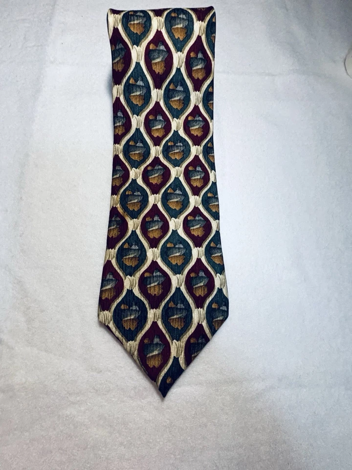 Cocktail Collection Men's Silk 60x 4 Necktie Designer Geometric Burgundy/Aqua - Image 1 of 4