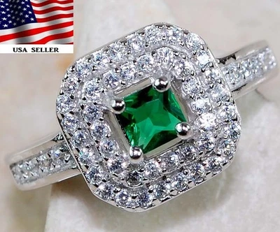 2CT Treated Emerald & Topaz 925 Solid Sterling Silver Ring Jewelry Sz 7 MM1-8 - Image 1 of 2