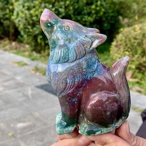 420G Amazing natural purple ocean jasper crystal carving wolf mineral aura stone - Imagen 1 de 23