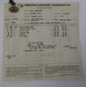 1931 BEACON MILLING COMPANY Billhead Receipt, Cayuga, NY - Picture 1 of 2
