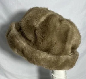 Vintage Faux Fur Brown Bucket Hat Women’s Silky Lining - Picture 1 of 4