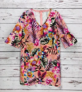 LUISA CERANO Dress UK 12/US 8 Multicolor Knee Length Cotton Stretch Floral Zip - Picture 1 of 15