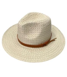 CLEARANCE - Summer Beige Straw Hat with Faux Leather Hatband (Reg. $20.95) - Picture 1 of 1
