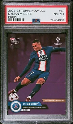 2022-23 Topps Now UCL KYLIAN MBAPPE PURPLE /99 PSA 8 PSG RARE SHORT PRINT - Image 1 of 2