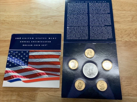 2008 U.S. MINT ANNUAL UNCIRCULATED DOLLAR COIN SET WITH BURNISHED SILVER EAGLE Cover