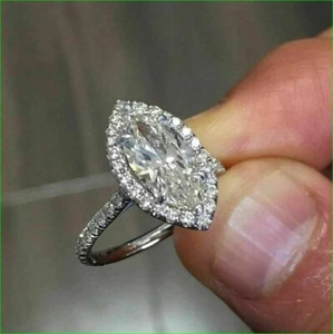 3,00 Karat Marquise Schliff simulierter Diamant Heiligenschein Ehering 14K weiß vergoldet - Bild 1 von 4