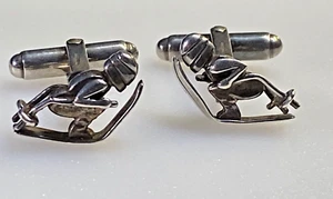 Antique Sterling Silver Cufflinks 925 Ski Sport 7.81g - Picture 1 of 8