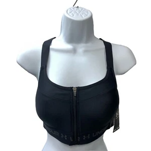 Armour High Crossback Zip Sports Bra Black Jet Gray Front Zip 1355110 Size 32D - Picture 1 of 7
