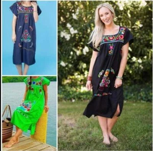 AUTHENTISCHES mexikanisches handgefertigt besticktes FIESTA KLEID WALBENLÄNGE Gr. M/L - Bild 1 von 14