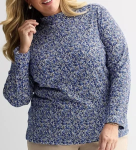 Croft & Barrow Size 3X Tiny Blue Floral print mock neck top, long sleeve, NWT - Picture 1 of 3