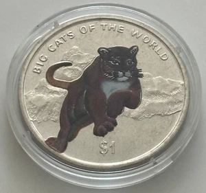 2001 Sierra Leone 1 $ "Große Katzen" colorierte Puma Münze CuNi Stempelglanz - Bild 1 von 8