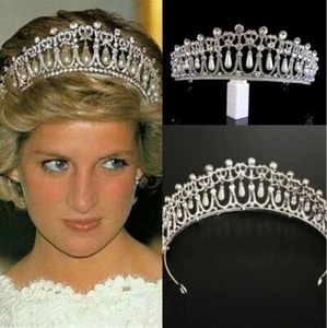 Princess Diana Inspired Crystal Pearl Rhinestone Tiara Bridal Wedding Crown - Picture 1 of 2