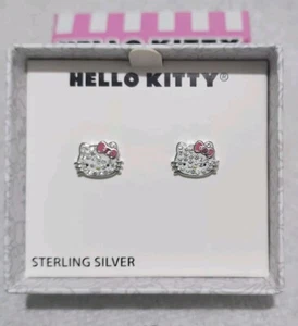 Hello Kitty By Sanrio Sterling Silver Crystal Earings Girls - Picture 1 of 6