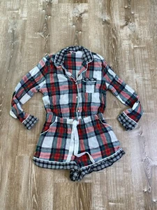 Victoria’s Secret Red Plaid Buffalo Check Sleep Romper Rhinestone Bling M EUC - Picture 1 of 8