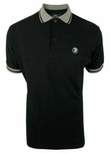 Mens Trojan Retro Checkerboard Collar Trim Soft Cotton Polo Shirt 8672 - Black - Picture 1 of 2
