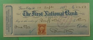 DR WHO 1897 BANK CHECK/DRAFT WITH REVENUE GROVE CITY PA - Imagen 1 de 2